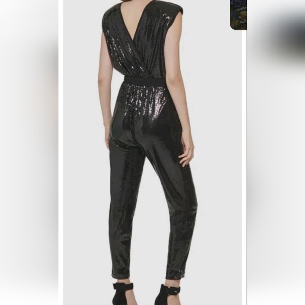 Calvin Klein Black Sequin Jumpsuit with Belt Size 8 - Picture 4 of 16